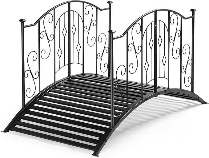 Outvita Metal Garden Bridge for Outdoor, Elegant Decorative Bridge with Powder-Coated Finish and Security Guardrail for Patio Pond Backyard Landscaping (Crown)