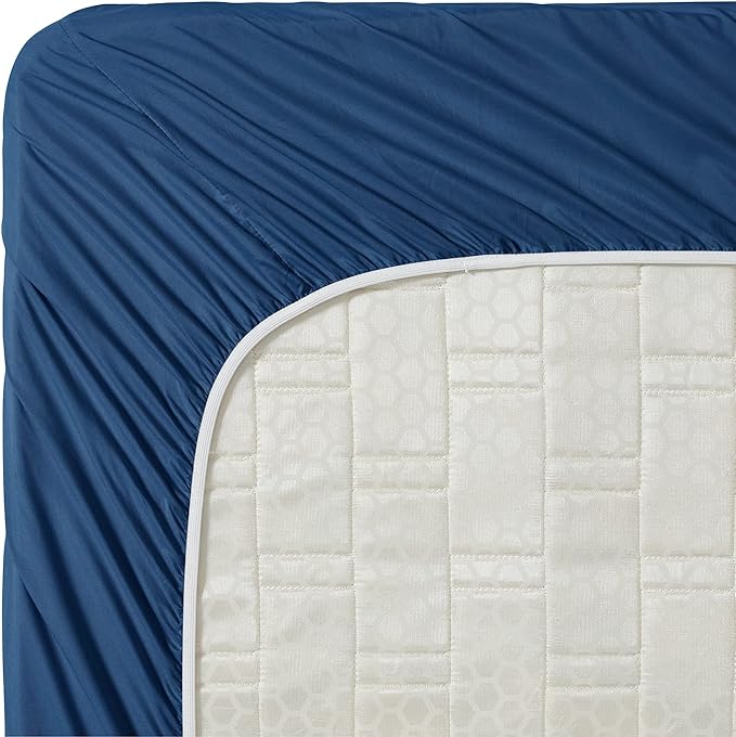 Clara Clark Fitted Sheet Full Size, Super Soft Full Fitted Sheet Only Fits up to 16 Inch Mattress - Wrinkle, Fade, Stain Resistant Full Size Fitted Sheet - Navy Blue Fitted Sheet
