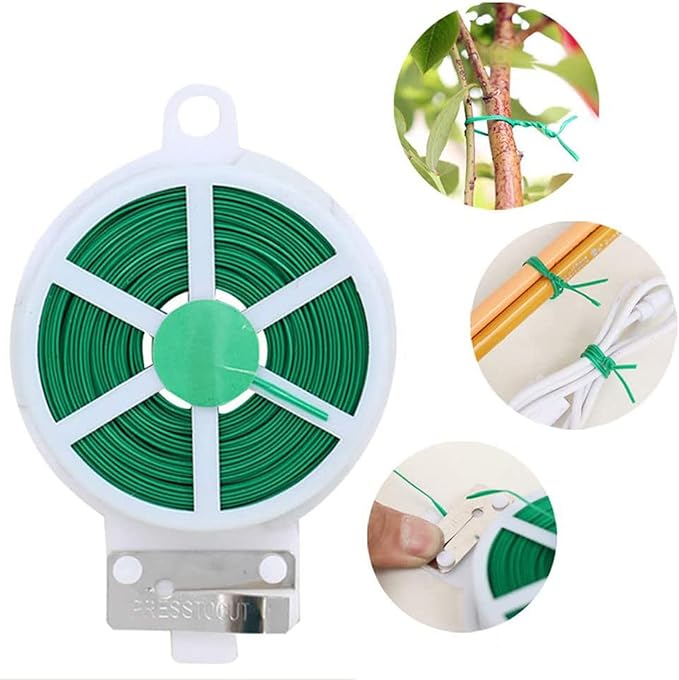 100m Garden Cable Ties & Cutters, Reusable Green Wire Twist Ties for Climbing Plants & Home Organization