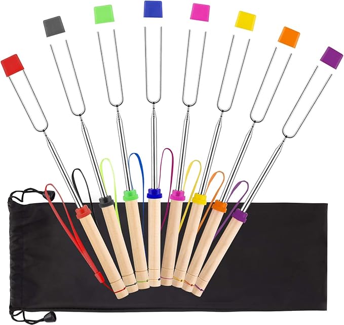 Marshmallow Roasting Sticks 8 pcs Hanging Telescoping Smores Skewers 32 Inch BBQ Forks Campfire Tools