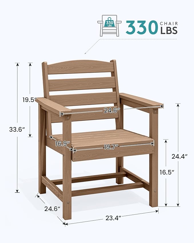 SERWALL Outdoor Dining Chairs Set of 4, All-Weather HDPE Patio Chair with 19.7" Widened Seat, for Backyard, Garden, Brown