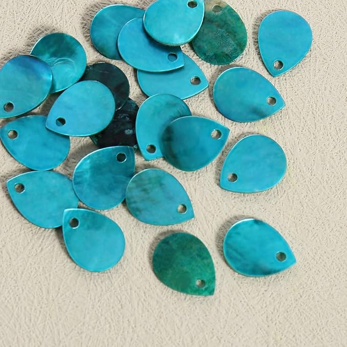Firstmeet 60pcs Shell Beads Natural Mussel Shell Waterdrop-Shape Charm Beads with Iridescent Back for Handcraft Jewelry Making(DIY-1023-Teal-WD)