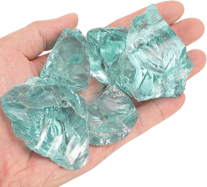 uxcell Fire Glass for Fire Pit, 3-5cm(1-1/5"to 2") High Luster Reflective Glass Rocks for Natural or Propane Fireplace, Safe for Outdoors and Indoors Fire Pit Glass, Light Blue, 400g/14oz