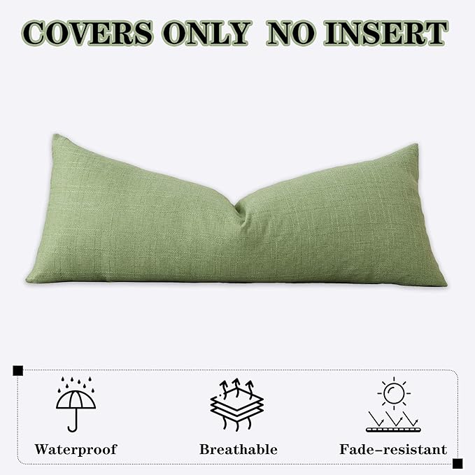Kevin Textile Outdoor Waterproof Long Lumbar Pillow Cover 14x36 Inch Pack of 1 Checkered Decorative Rectangle Cushion Throw Pillowcases Shell for Patio Tent Garden Couch Bed Sofa Sage Green