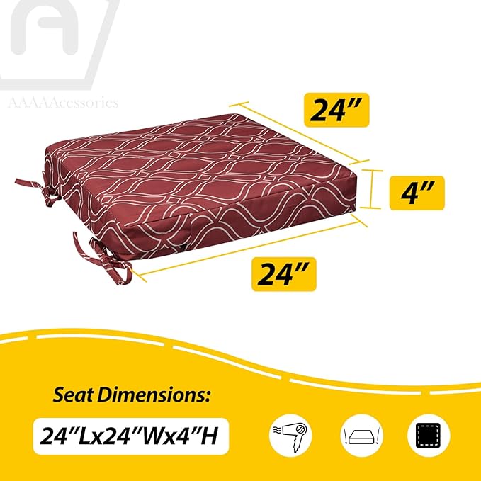 AAAAAcessories Outdoor Seat Cushions for Chairs, Waterproof, Fade-Resistant, 24" x 24" x 4", Patio Furniture Replacement Cushions, Set of 2, Clay Red Vine Trellis