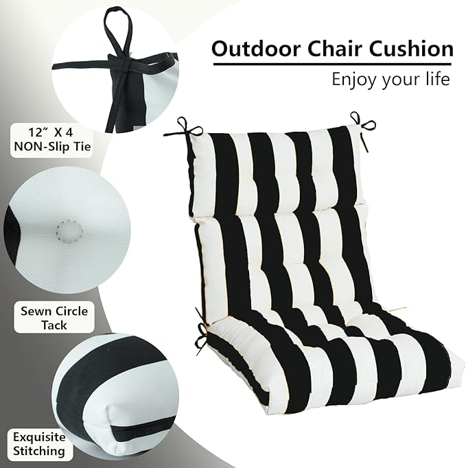 High Back Chair Cushions Set of 2, Adirondack Chair Cushion with Waterproof, Rocking Chair Cushion for Outdoor Patio, Garden Porch 45”x 22”x 4 (2, Black and White B)