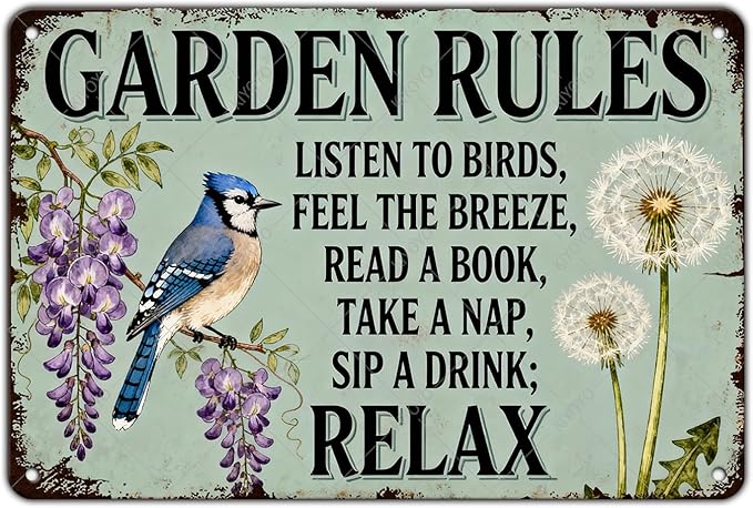 Garden Rules Tin Sign Vintage Metal Plaque for Patio Porch Yard She Shed Home Outdoor Wall Decor 12x8 Inch
