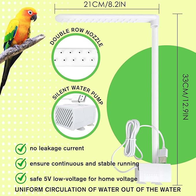 Automatic Bird Bath Large Bird Shower Circulating Large Parrot Bathtub Fountain for Parakeet, Cockatiel, Conure, Budgie, Lovebird, African Grey (White)