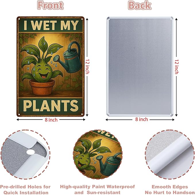 MAMAGIFTREE Funny Garden Signs Outdoor Decor Christmas Gifts for Plant Lovers 8x12 Inch Metal Signs -I Wet My Plants, Gardening Gifts for Women Garden Decor, for Yard Patio Shed Outdoor Indoor Decor