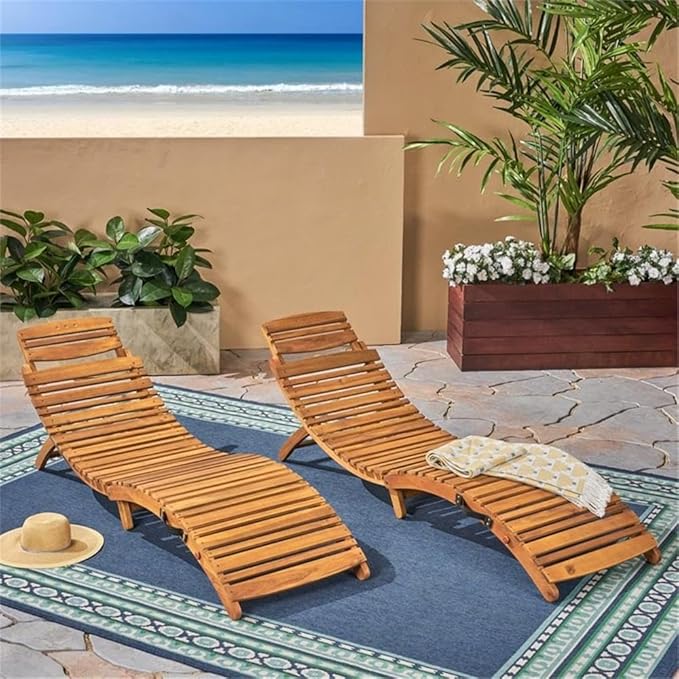 Christopher Knight Home Lahaina Wood Outdoor Chaise Lounge Set, 2-Pcs Set, Natural Yellow