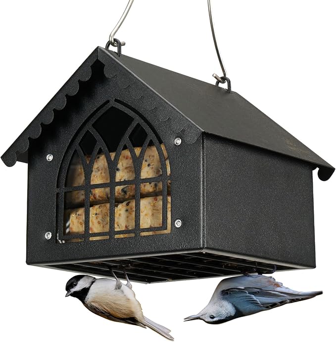 Kingsyard Double Upside Down Suet Feeder with Weatherproof Roof, All Metal Suet Feeders for Outdoors Hanging, Great for Downy Woodpecker Nuthatch Chickadee, Black