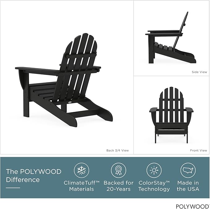 POLYWOOD AD4030BL Classic Outdoor Adirondack Chair, Black