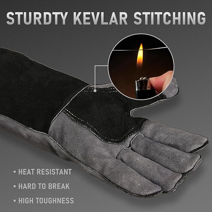 YESWELDER Leather Forge Welding Gloves Fire Heat Resistant 14 inch with Kevlar Stitching Heavy Duty Gloves for Mig, Tig, Stick, Gardening, Animals, Camping