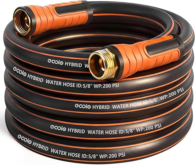 Garden Hose 25 ft x 5/8", Heavy Duty Water Hose, Flexible and Durable, Kink Resistant Lightweight Hybrid Hose, Leakproof Yard Hose with Male to Female Fittings