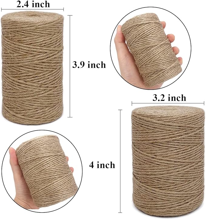 500FT Jute Twine String 2mm 3ply Natural Thin Twine for Craft Gardening Gift Wrapping Packing Material Wedding Christmas Decoration Bulk