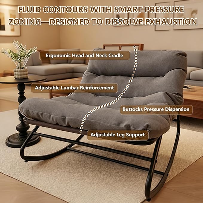Outdoor Papasan Rocking Chair with Cushion, Oversized Patio Lounge Rocker, Heavy Duty 350 lbs Capacity, Comfortable Indoor & Outdoor Chair for Garden, Lawn, Bedroom, Living Room, Gray