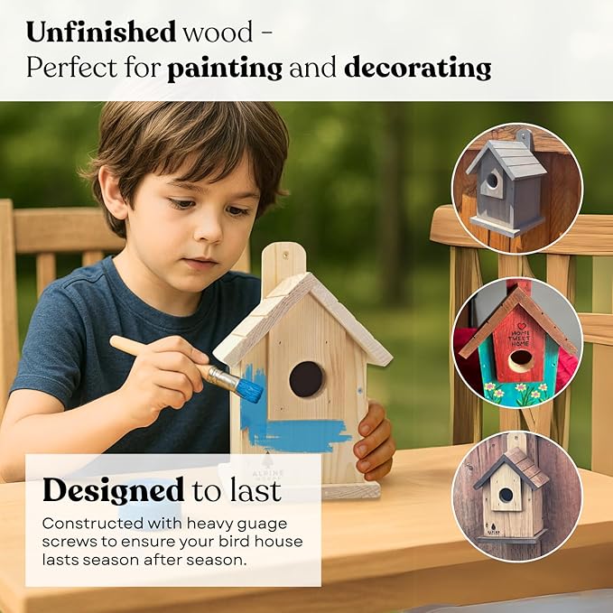 Wooden Bird Houses for Outside, Blue Bird Hanging Bird House for Garden Patio Decorative, Handmade Bluebird House Nesting Box Comes Fully Assembled, Size 6" x 6" x 9" - Made in USA