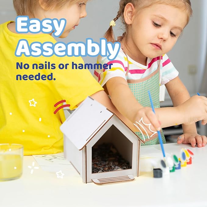 Neliblu Bird Houses to Paint for Kids - Wooden - 12 Pc, Plywood, Durable Material, Educational Fun, Complete Set, Child-Safe, Bulk Crafts - Paint a Bird House Kit for Kids