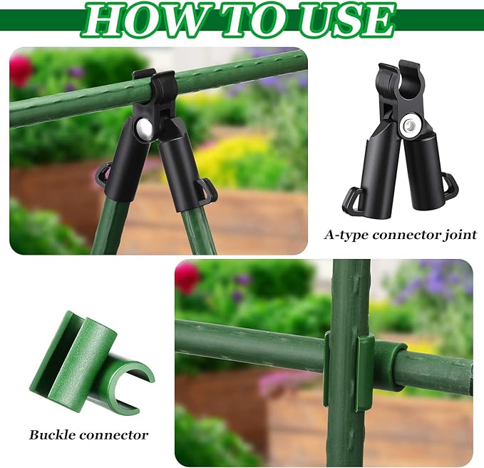 Adjustable Plant Trellis Connector Clip Plastic Connector Stakes Garden Plastic A-Type Connecting Joint Buckle Clip for Gardening Metal Steel Plant Supports(50 Pieces,11 mm)