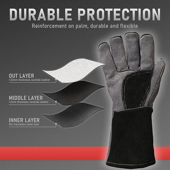 YESWELDER Leather Forge Welding Gloves Fire Heat Resistant 14 inch with Kevlar Stitching Heavy Duty Gloves for Mig, Tig, Stick, Gardening, Animals, Camping