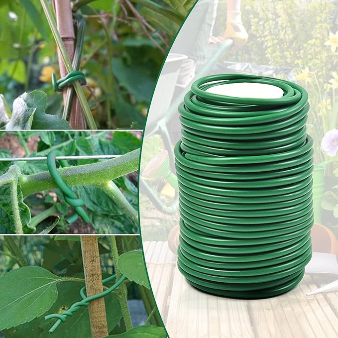 Decoroca Soft Plant Ties for Support - 65.6' Reusable Waterproof Plant Wire, 3.5mm Garden Twist, for Indoor & Outdoor Plants and Home Organizing（1pc/Green）
