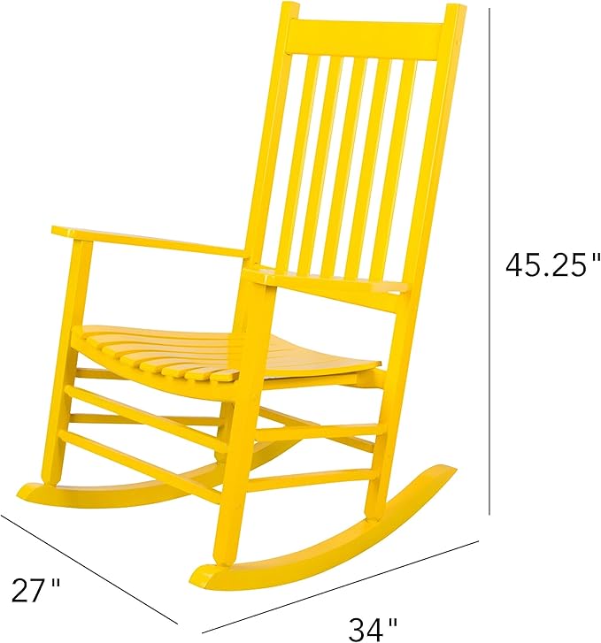 Shine Company Vermont Porch Rocker, High Back Wood Rocking Chair, Lemon