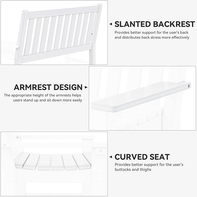YITAHOME Garden Bench, All Weather Outdoor Bench for 2-3 Persons, Fade/Rot Resistance Patio Benches for Park, Porch, Patio & Backyard (White)
