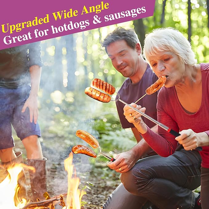 Marshmallow Roasting Sticks Set of 10 -Telescoping Wide Angle Smores Sticks for Fire Pit, Hot Dog Sticks for Campfire Grill Bonfire Party Supplies -With Santa Storage Sack