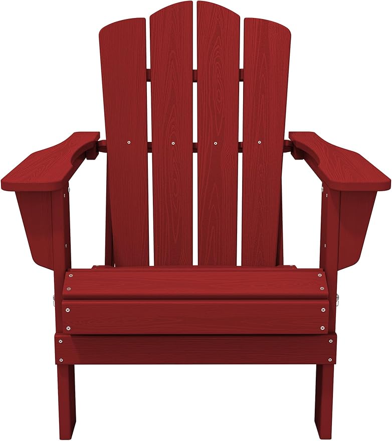 KINGYES Folding Adirondack Chair Set of 2, HDPE Adirondack Chair for Adult, Red