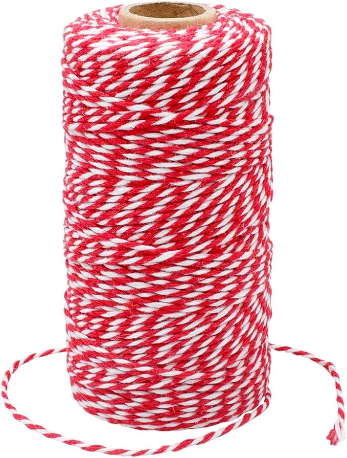 G2PLUS Christmas String,Gift Wrapping String,2MM White and Red Twine String,328Feet Cotton Natural String Butchers Twine for Gift Packaging,Baking,DIY Arts & Crafts