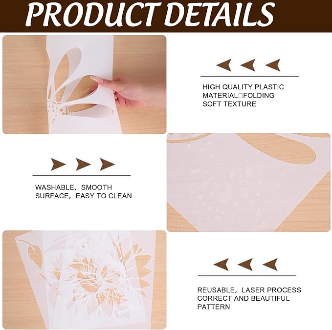 JarThenaAMCS 12Pcs Large Spring Sunflower Stencils Reusable Floral Daisy Plastic Drawing Templates for Summer DIY Crafts Painting on Wood Wall Garden Fence