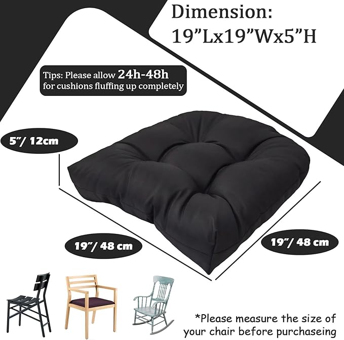 MTMR Water-Repellent Outdoor Chair Cushions Set of 2, 19”X19” Patio Chair Cushions with High Elasticity PP Cotton, No Fading Tufted Patio Seat Cushion for Outdoor Furniture, Thick Patio Cushions