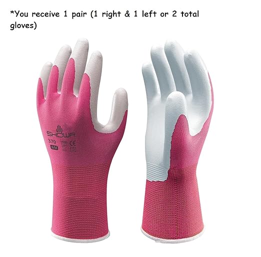 SHOWA Atlas 370 Nitrile Palm Coated General Purpose Work Gloves with Nylon Liner, Pink, Large (1 Pair)