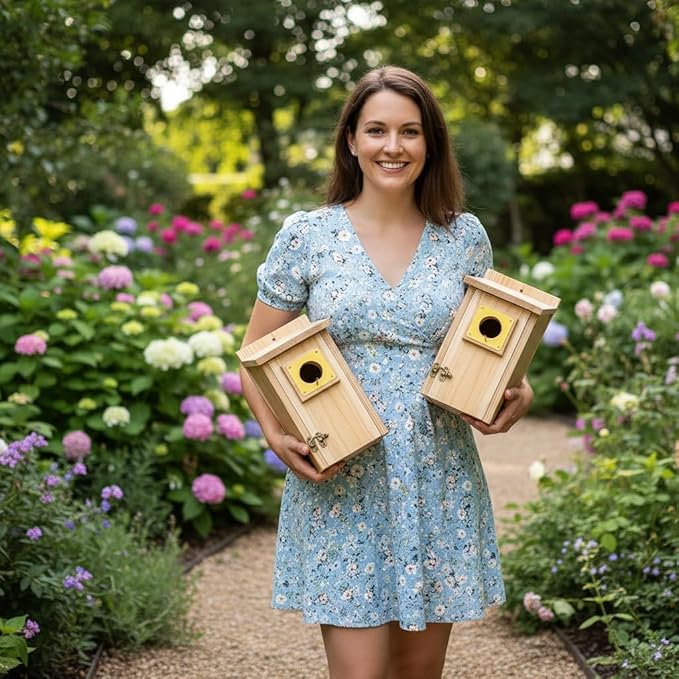 2 Pack Bird Houses for Outside Clearance with Copper Guard, Cedar Bird House Outdoor, Bluebird Finch Swallow Wren Chickadee Assembly Required,Lacquer Finished,Outdoor 5 Years Usage