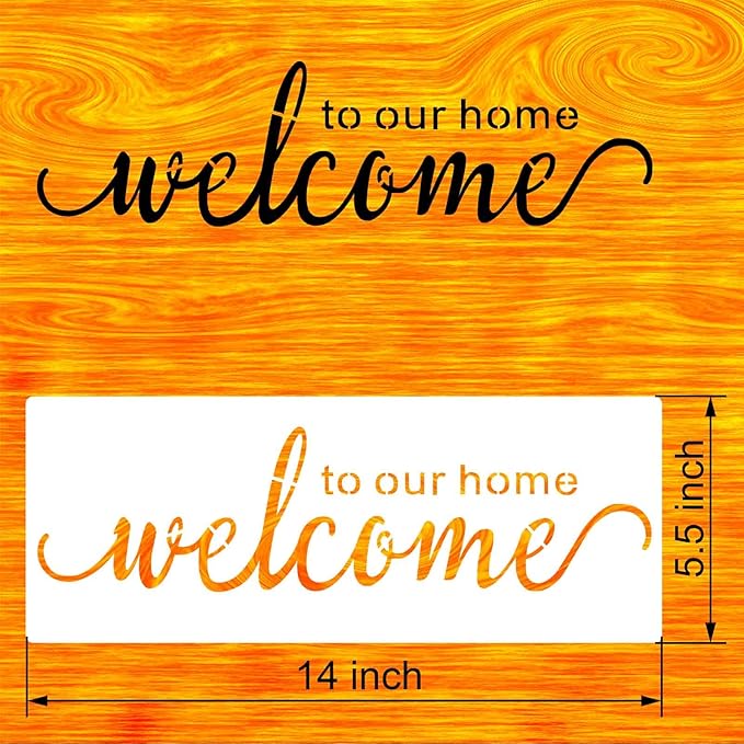 Large Inspirational Word Stencil for Crafts,24 Pcs Reusable Positive Drawing Template Faith (Welcome Sweet Home Smile Family) Stencils for Painting on Wood Wall Canvas Fabric Home Decor(11.4x5.5In)