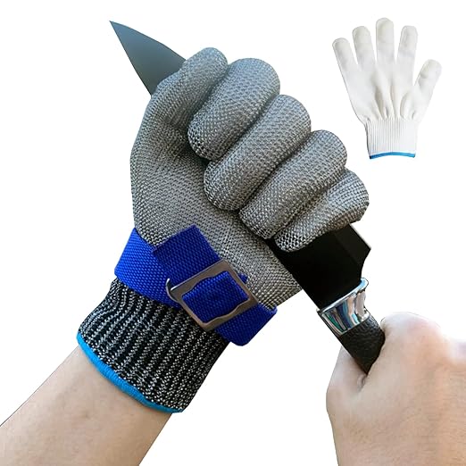 ANSI A9 Cut Resistant Gloves, Upgrade 2.0Food Grade 316Stainless Steel Wire Mesh Metal Gloves,Cutting Gloves Kitchen, Oyster Shucking, Fillet Cutting,Meat Cutting and Metal Processing(M-1PCS)