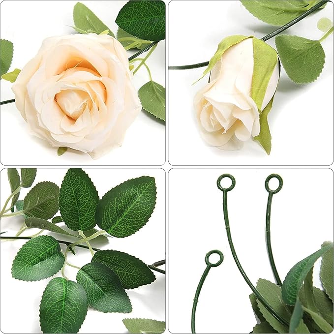 U'Artlines 5 Pack Artificial Champagne Rose Vines Floral Garlands Total 32.5 Ft Fake Vine Silk Flower Garland for Indoor Outdoor Home Wedding Arch Garden Wall Decoration