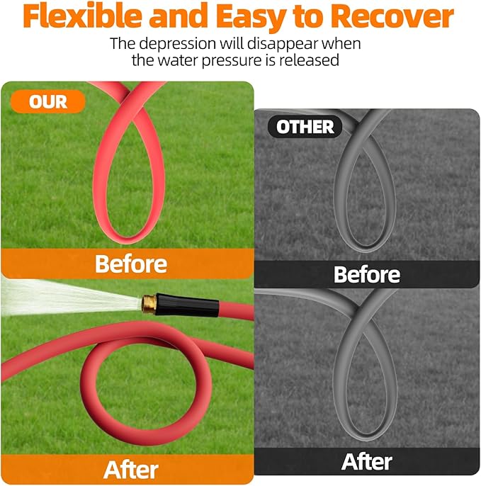 Hot/Cold Heavy Duty Water Garden Hose -50℉ to 190℉, Water Garden Hose 25 ft x 5/8'', 600Psi & Lightweight & Flexible Rubber Hose with 3/4'' Brass fittings for Outdoor, Yard, RV