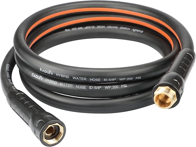 Hybrid Lead In Garden Hose 5/8 IN. x 10 FT, Heavy Duty, Lightweight, Flexible with Rotatable Grip Handle and Solid Brass Fittings, Gray+Orange