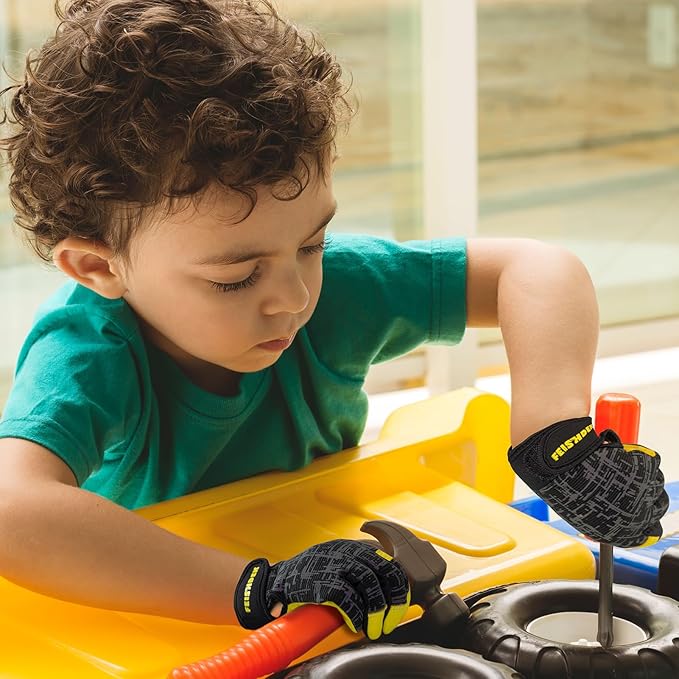 Kids Genuine Leather Work Gloves, Safety Gloves, Touch Screen, Reflective, Breathable Design, for Children Age 2-12