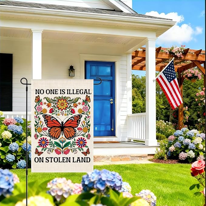 RZHV No One Is Illegal on Stolen Land Double-Sided Garden Flag for Outdoor House Yard Sign Garden Decor Parade, Diversity Inclusive Outdoor Banner, Anti Racism Native American Yard Sign