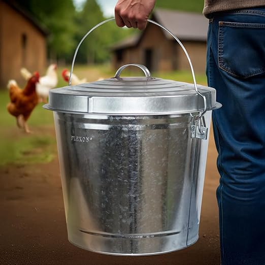 Plexon 6 Gallon Small Metal Trash Can with Locking Lid and 10 Gallon Trash Can with Locking Lid Outdoor Galvanized Garbage Bins for Poultry Feed Bird Seed Storage Ash Garbage Trash Bin, Bundle