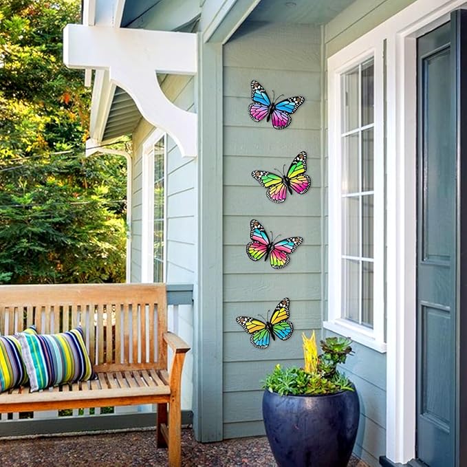 Metal Butterfly Wall Decor - 4 pcs Butterflies Wall Sculpture Hanging Decorations for Indoor Outdoor Fences Patio Yard Fence Garden Decorations