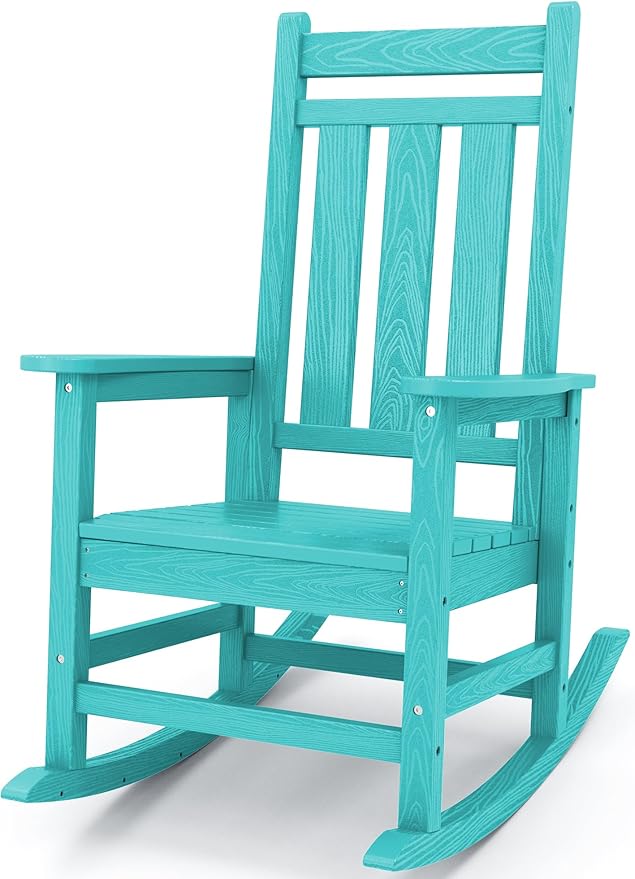 KINGYES Outdoor Rocking Chair, All-Weather Patio Rocking Chairs for Porch, HDPE Rocking Outdoor Chairs with High Back for Adult, Heavy Duty Outdoor Patio Rockers for Garden, Lawn, Aruba