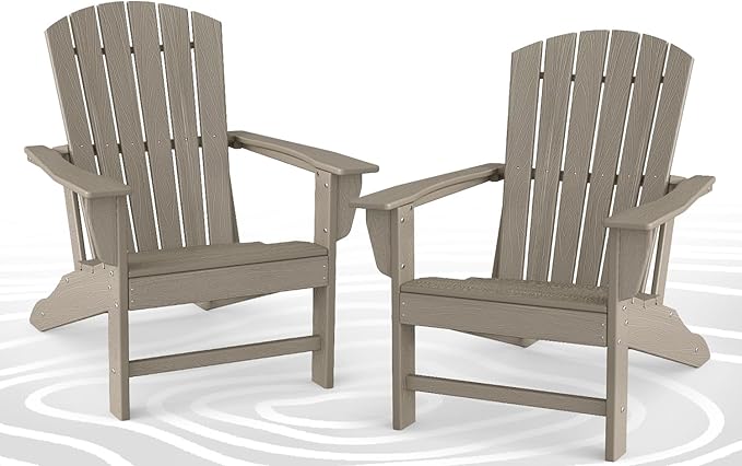 BRIOPAWS Adirondack-Chairs-Set of 2 | Wood Grain | Fire Pit Chair | Oversized | HDPE Plastic | Weather Resistant | for Deck Outdoor Poolside Campfire