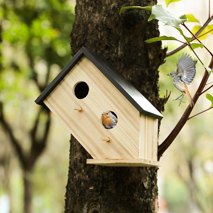 Bird House for Outside-Wren Bird House for Outdoor-Wooden Birdhouse for Outdoors Hanging Bluebird House for Cardinals for Garden Viewing -2 Hole (Wooden, 1)