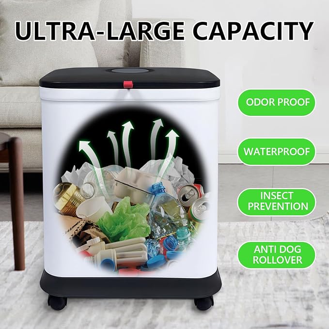 HI NINGER 3 Pack Kitchen Trash Can with Lid，20L to 45L Adjustable Capacity Garbage Can Comes with Two Hanging Kitchen Trash Can，13 Gallon Garbage Can with Wheels for Home Office/Bedroom/Living Room