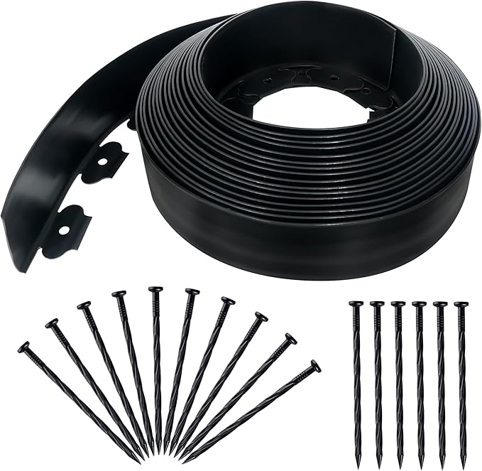 3.15" x 50' No Dig Landscape Edging, Plastic Garden Edging Borders with 75 Anchoring Spikes, Flexible Lawn Edging for Landscaping Garden Flower Beds Grass Yard Paver Pathway, Black