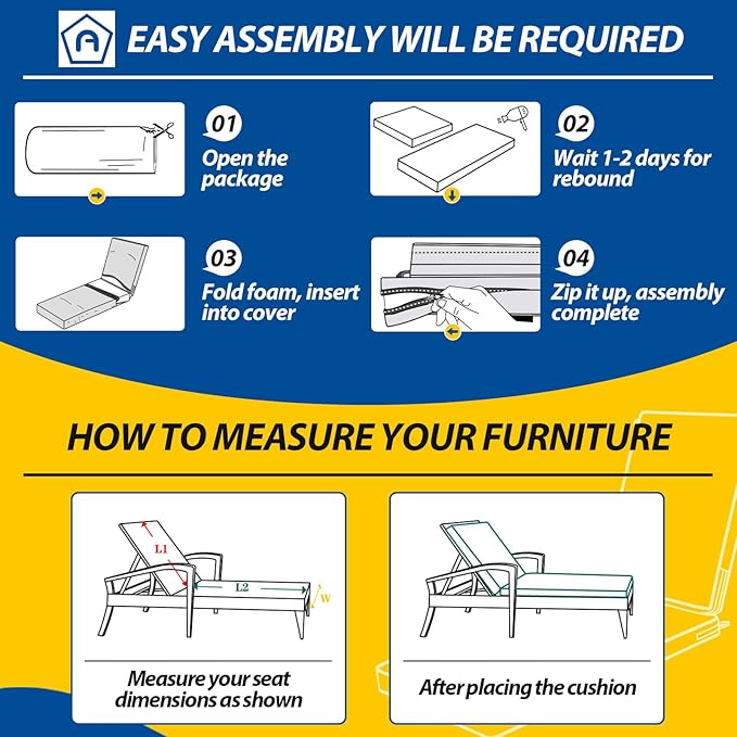 AAAAAcessories Outdoor Chaise Lounge Cushions, Waterproof Patio Furniture Replacement Cushions, Fade-Resistant, 80" x 26" x 3", Dark Moss Green