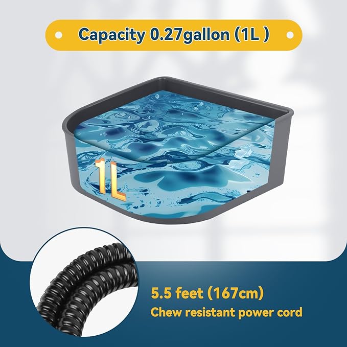 PETLESO Heated Water Bowl for Cats Rabbits, Hanging Dog Heating Dish for Cage Kennel Anti-Freeze, No Spill Heated Bowl for Rabbits Chickens Birds Small Animals, Indoor/Outdoor Use, 1L